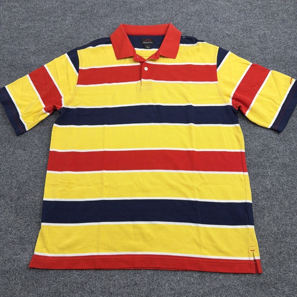 Acuity Mens L Yellow Striped Color Block Cotton Sports Polo Shirt